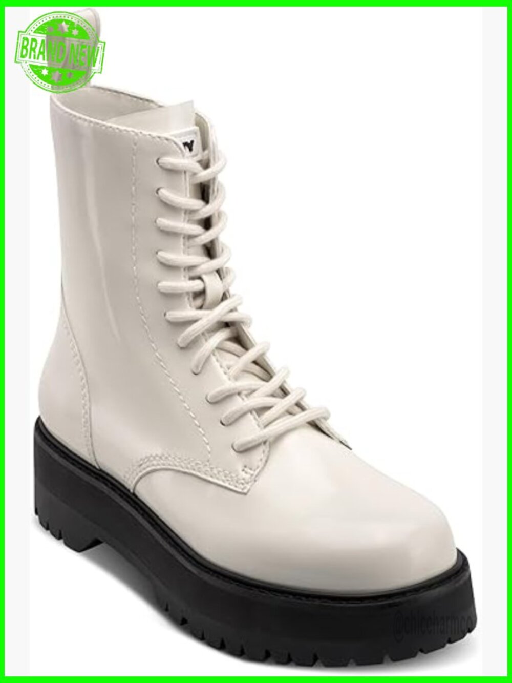 Lace Up Combat Ankle Boots Faux Leather Square Toe Block Heel